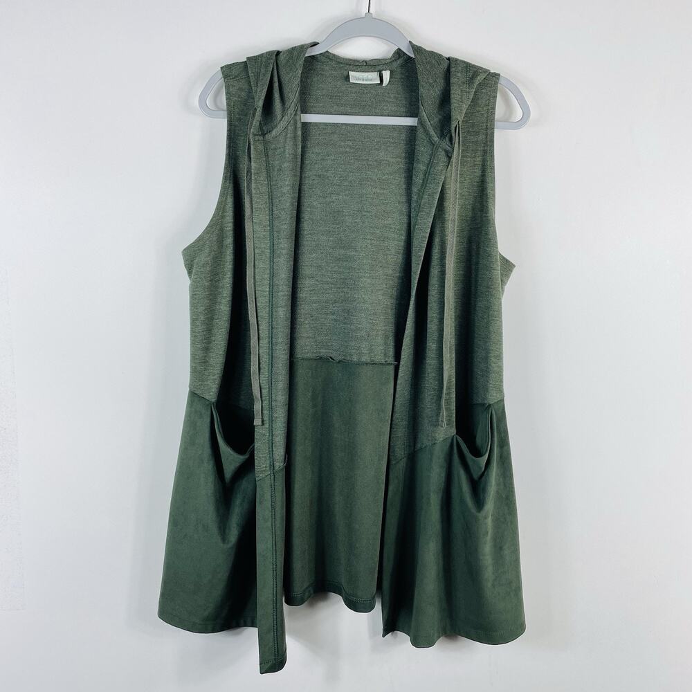 LOGO Lounge Lori Goldstein Layering Vest Medium Green French Terry Suede Open